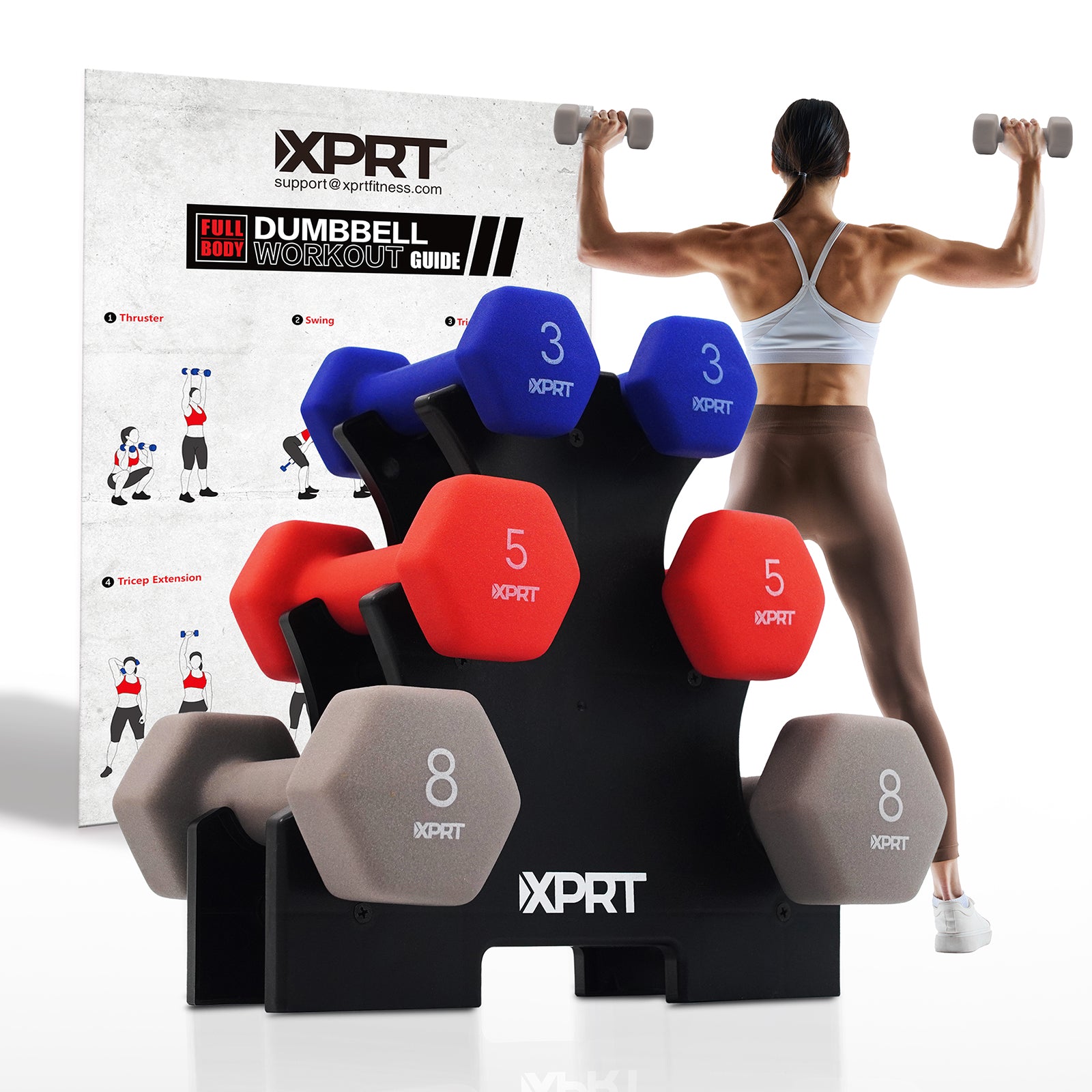 XPRT 32LB Neoprene Dumbbell Set with Rack | XPRT Fitness