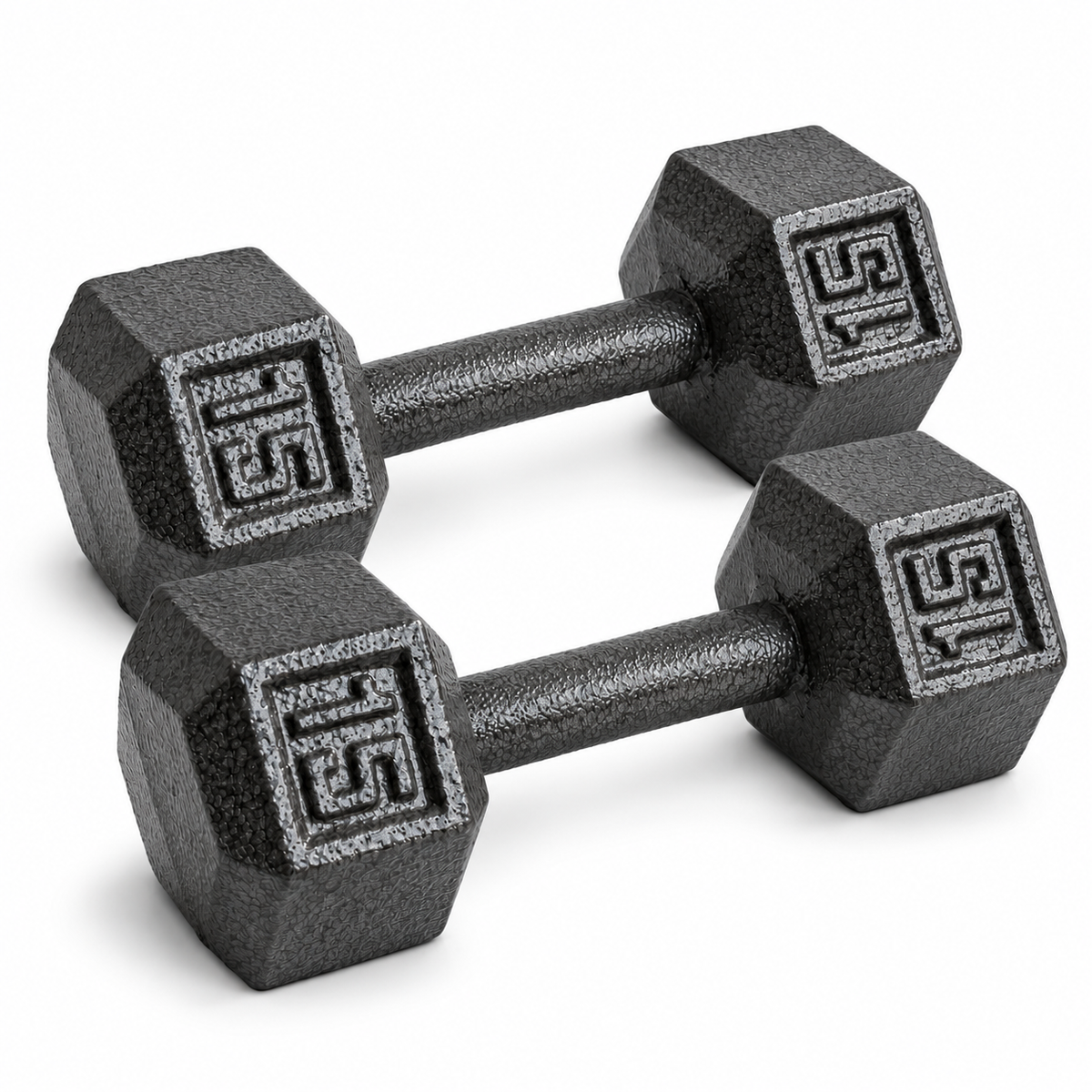 Pair of XPRT Fitness cast iron dumbbells for strength training and free weight exercises, shown on a gym floor.