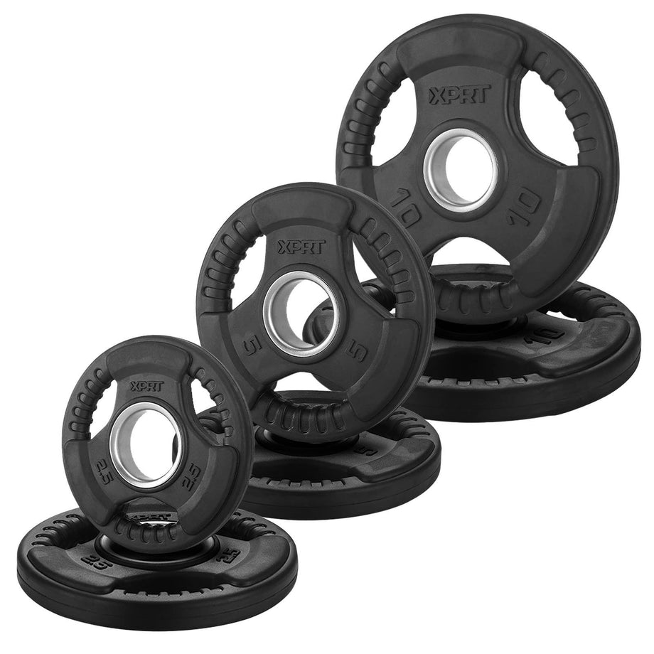 XPRT Olympic Rubber Coated Cast Iron Grip Plates – 2” Weight Plates for  Home Gym Strength Training