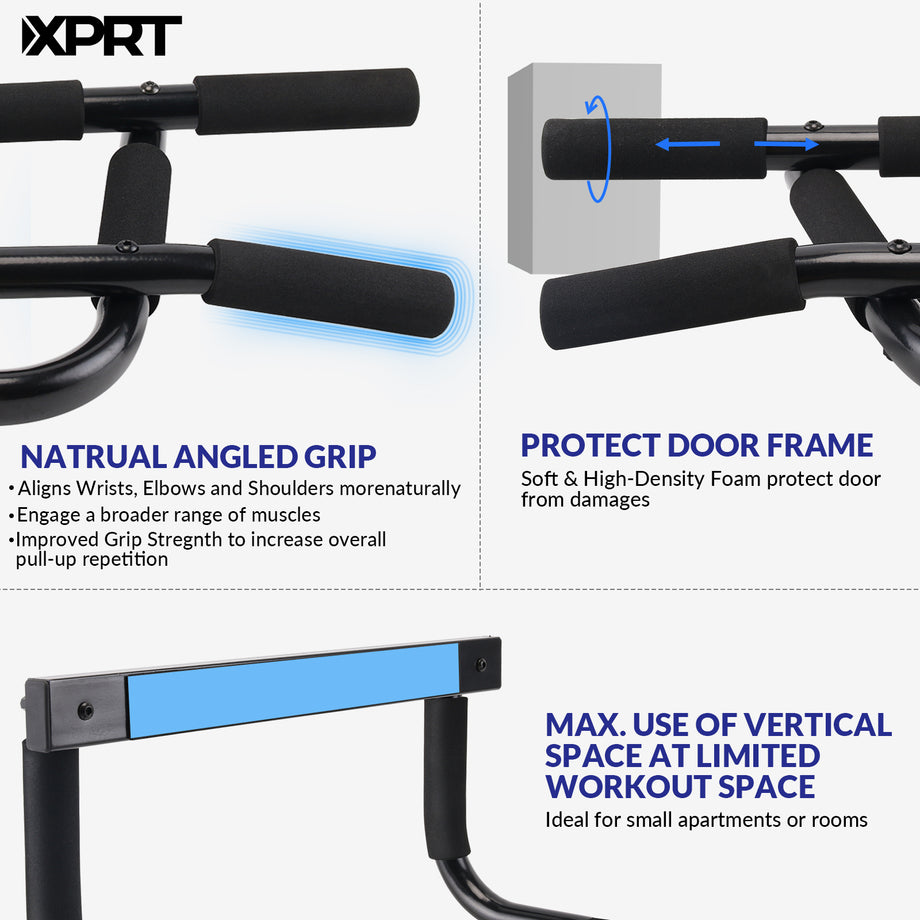 XPRT Fitness Doorway Pull Up Bar Heavy Duty 450lb Capacity Multi-Grip Chin Up Bar for Home Gym with 12 Positions Upper Body Workout Equipment