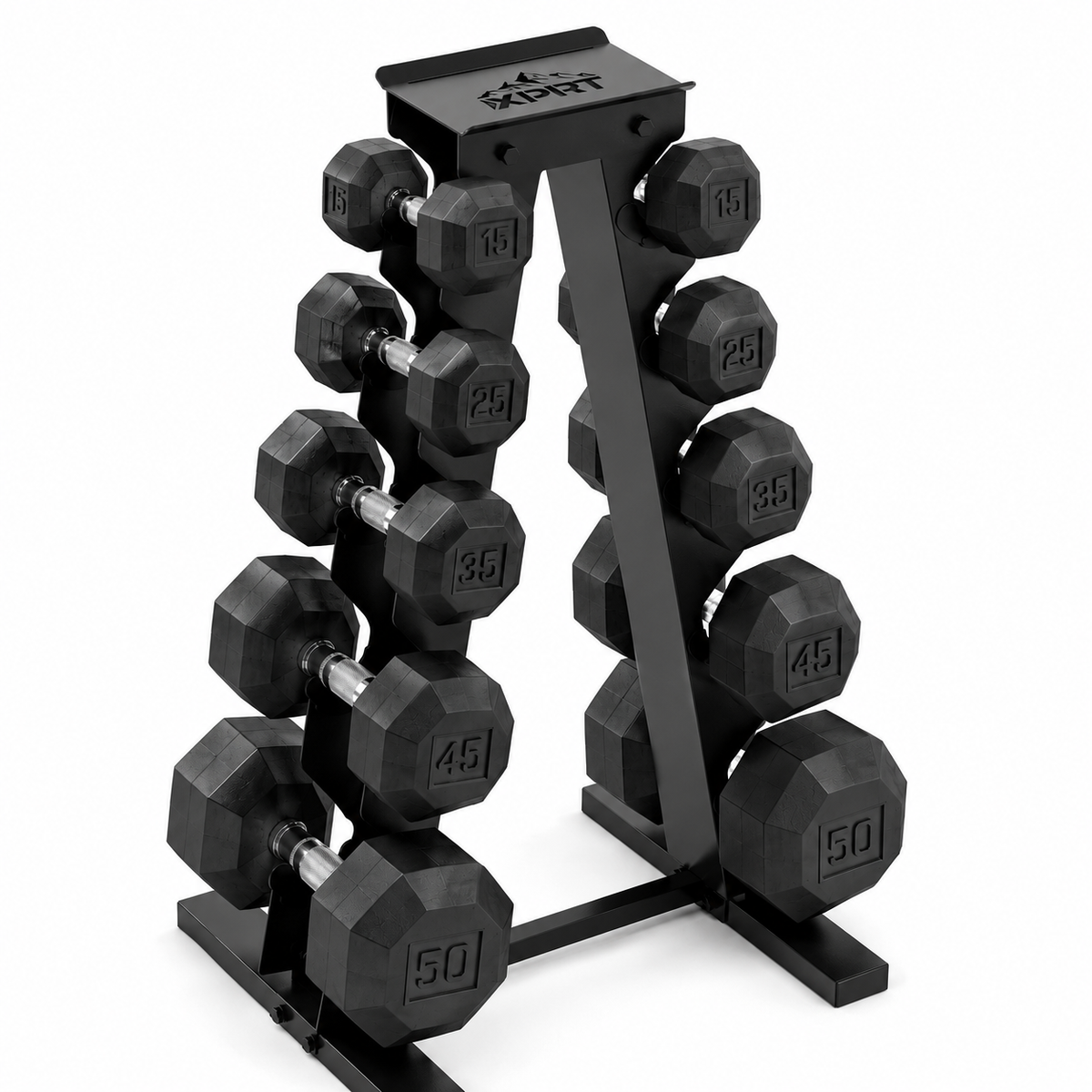 XPRT Fitness 5-Tier Dumbbell Rack for organized dumbbell storage and easy access in gym or home fitness space