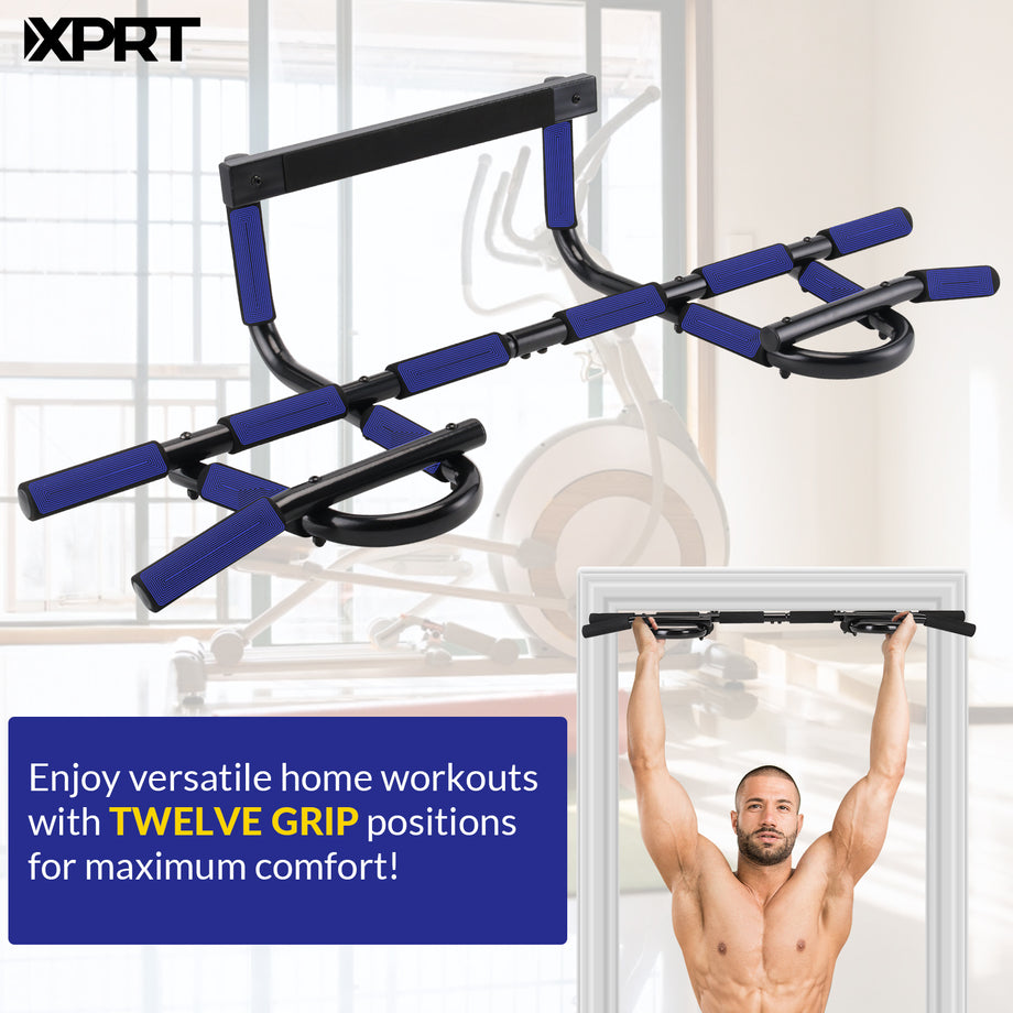 XPRT Fitness Doorway Pull Up Bar Heavy Duty 450lb Capacity Multi-Grip Chin Up Bar for Home Gym with 12 Positions Upper Body Workout Equipment