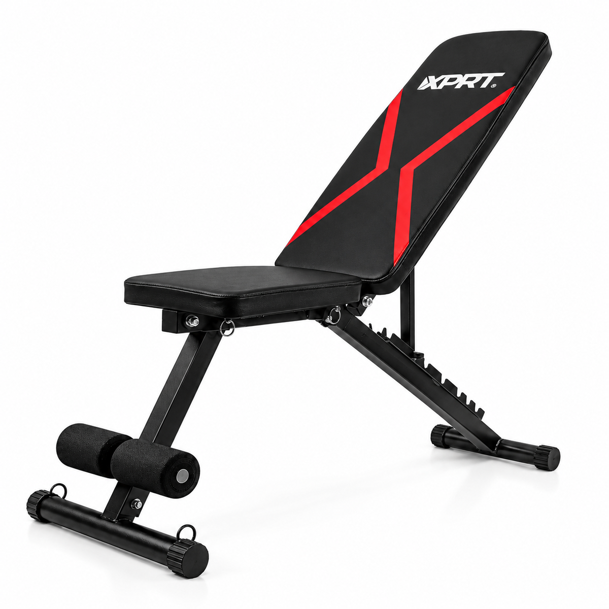 XPRT Fitness adjustable weight bench for strength training, featuring padded seat and multiple incline positions for versatile workouts.