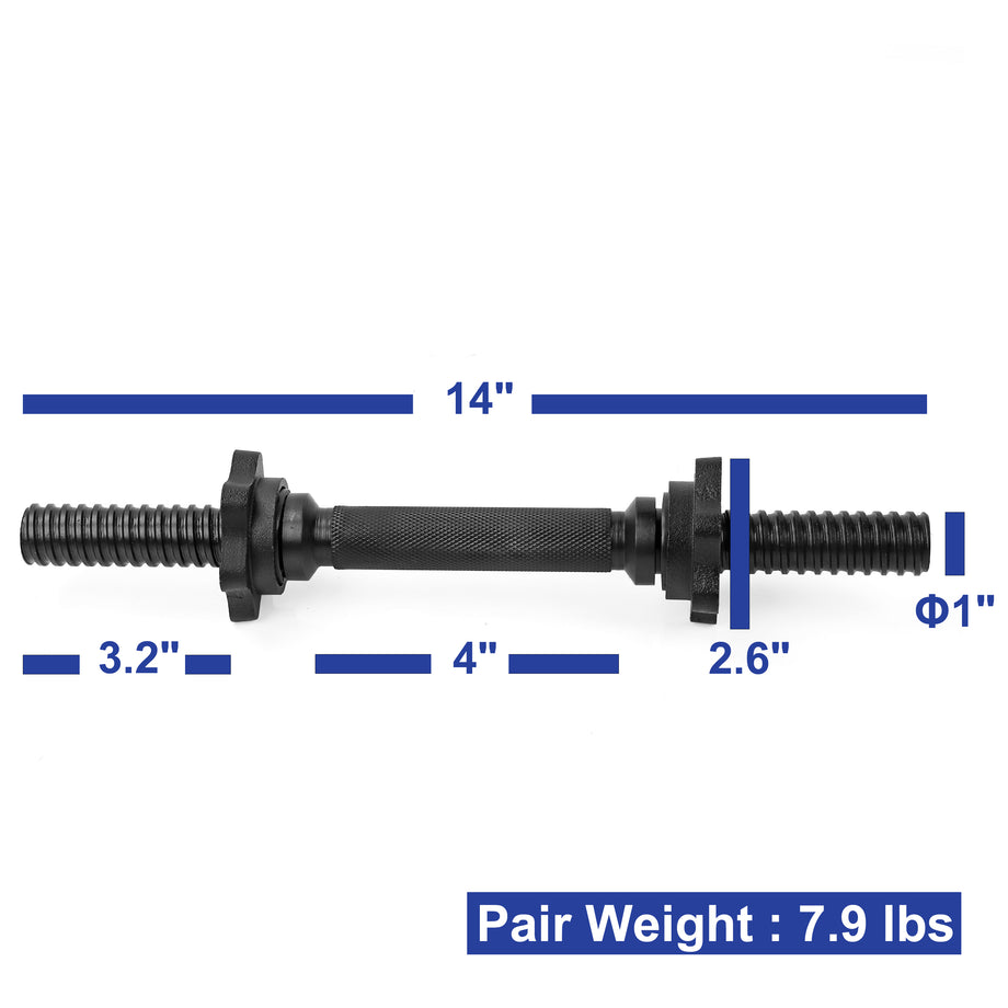 XPRT Fitness Threaded Dumbbell Handles – Pair Chrome, Black, or Rubber Fits 1” Standard Plates Adjustable Home Gym Dumbbells