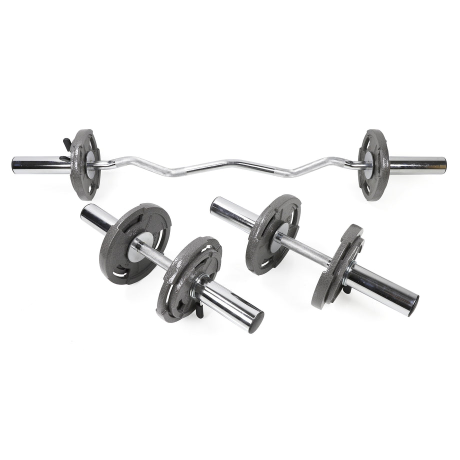 XPRT Fitness Olympic Curl Bar & Dumbbell Handle Set | Chrome Steel