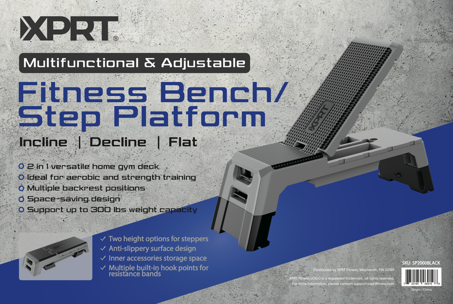 XPRT Fitness2-in-1 Adjustable Fitness Bench & Step Platform - 300 lbs