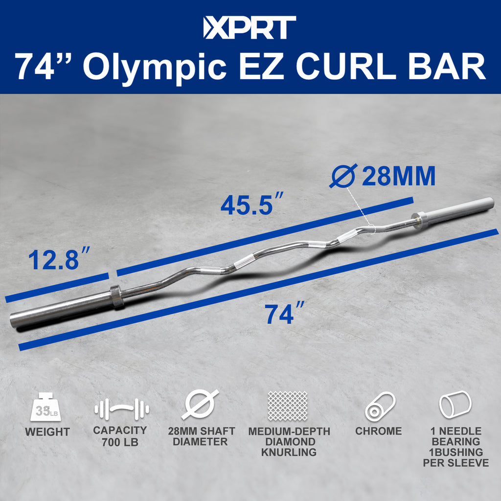 XPRT Fitness 74'' Olympic EZ Curl Bar Black - XPRT Fitness