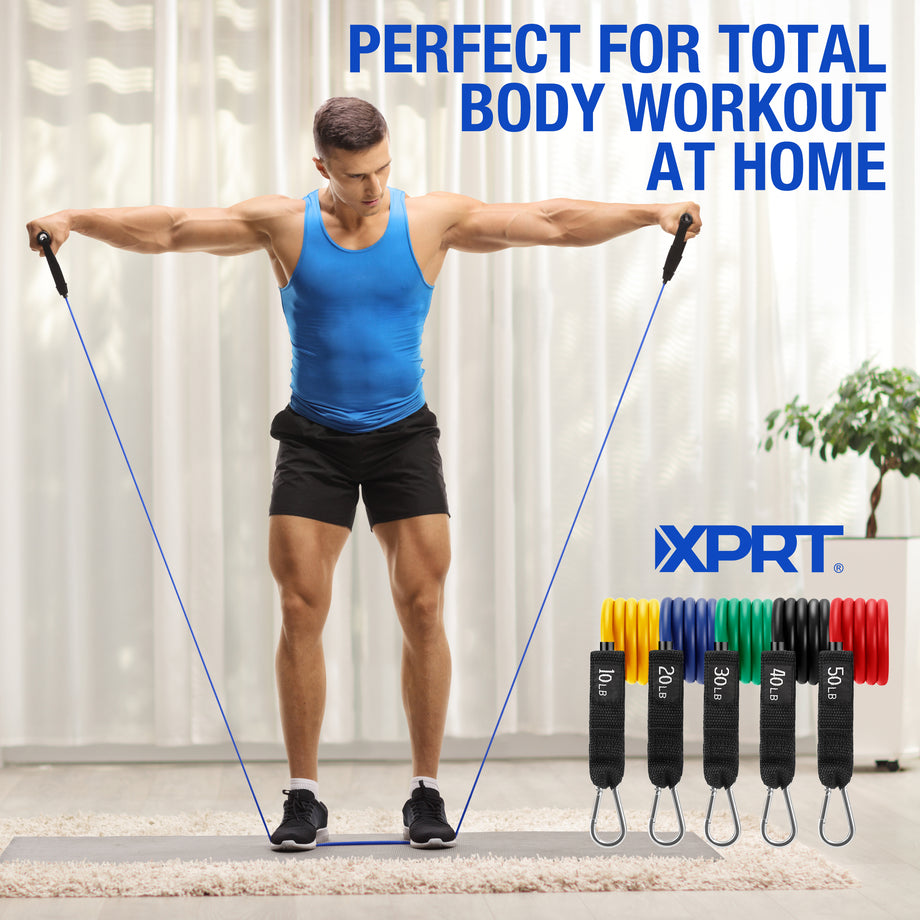 XPRT Fitness 11-Piece Resistance Bands Set Home Gym Equipment with Door  Anchor, Handles Ankle Straps (10-150 lbs) Workout Bands for Strength