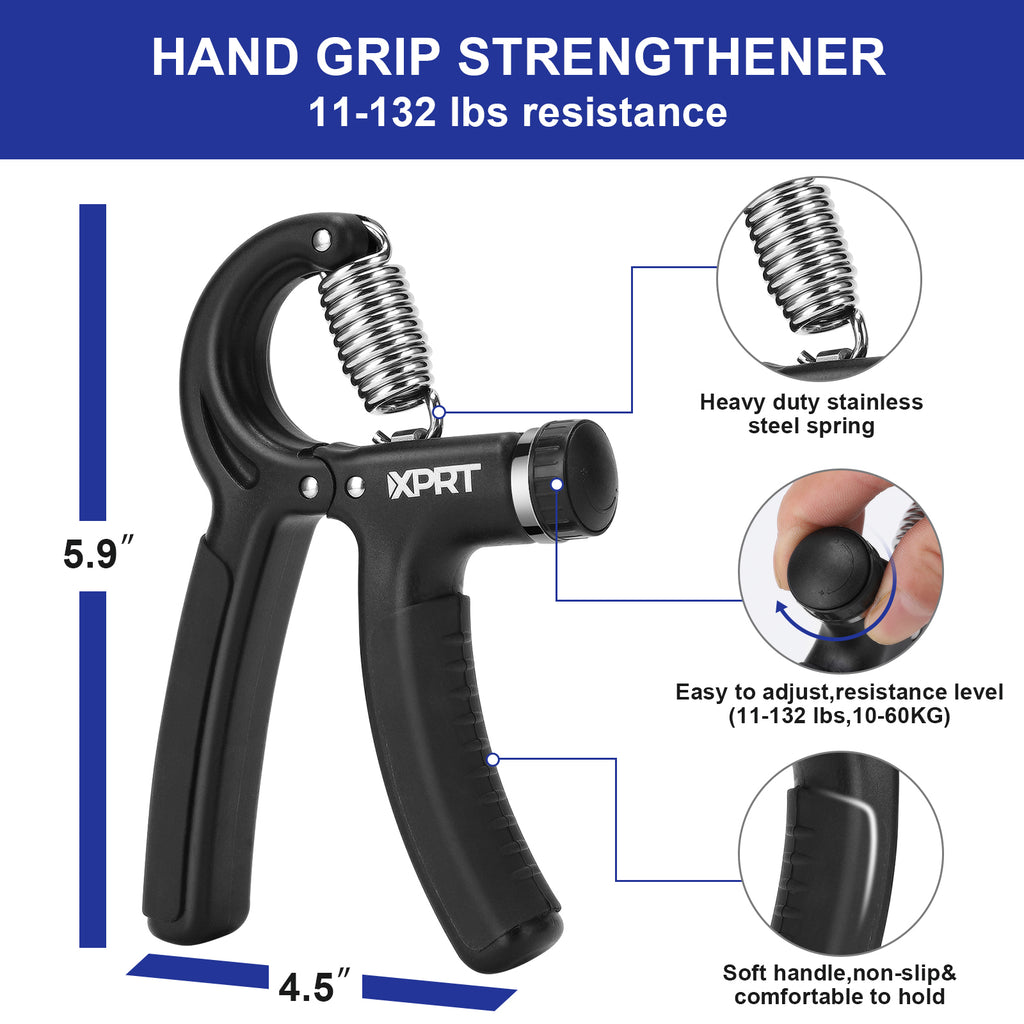 XPRT Grip Strength Training Kit – Adjustable Hand Gripper 11-132 lbs 5-Piece Set for Hand, Finger & Forearm Workout - XPRT Fitness