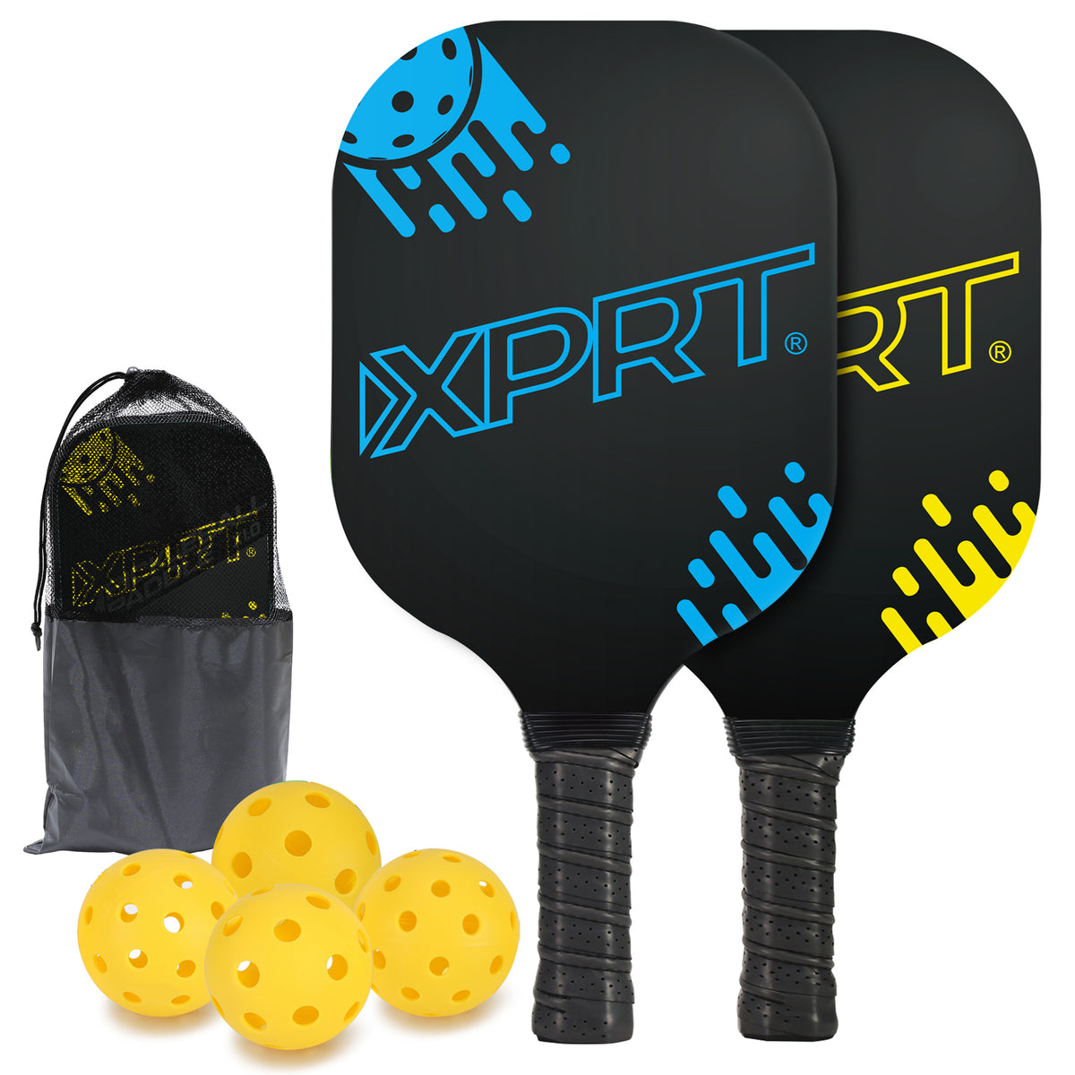 XPRT Fitness USAPA Approved Fiberglass Pickleball Paddle – Lightweight 7.8 oz with Honeycomb Core + 4 Outdoor Balls - XPRT Fitness
