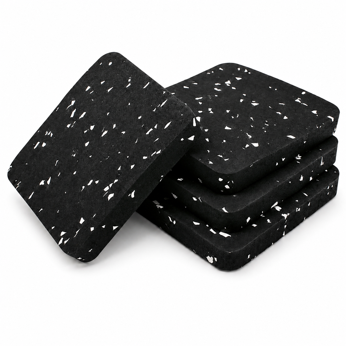 Set of four XPRT Fitness heavy-duty rubber equipment pads with shock absorption and non-slip design for gym floor protection.