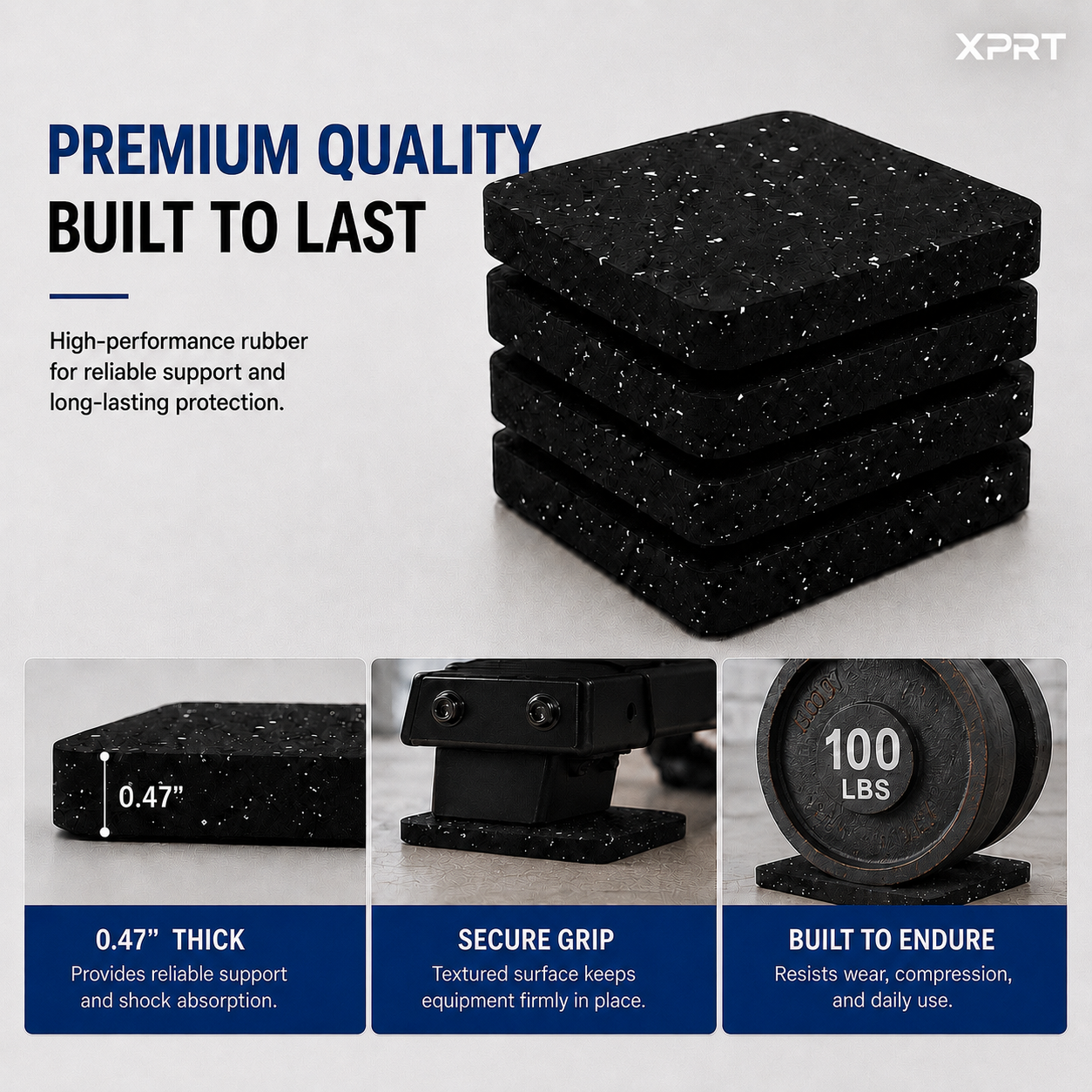 Heavy-Duty Rubber Equipment Pads – Shock & Vibration Absorbing, Non-Slip Floor Protectors for Treadmills & Gym Gear