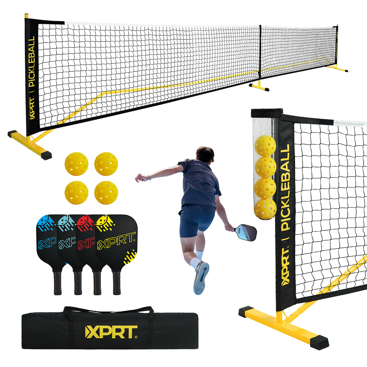 XPRT Fitness Complete Portable Pickleball Set - USAPA Net System with 4 Paddles & Balls - XPRT Fitness