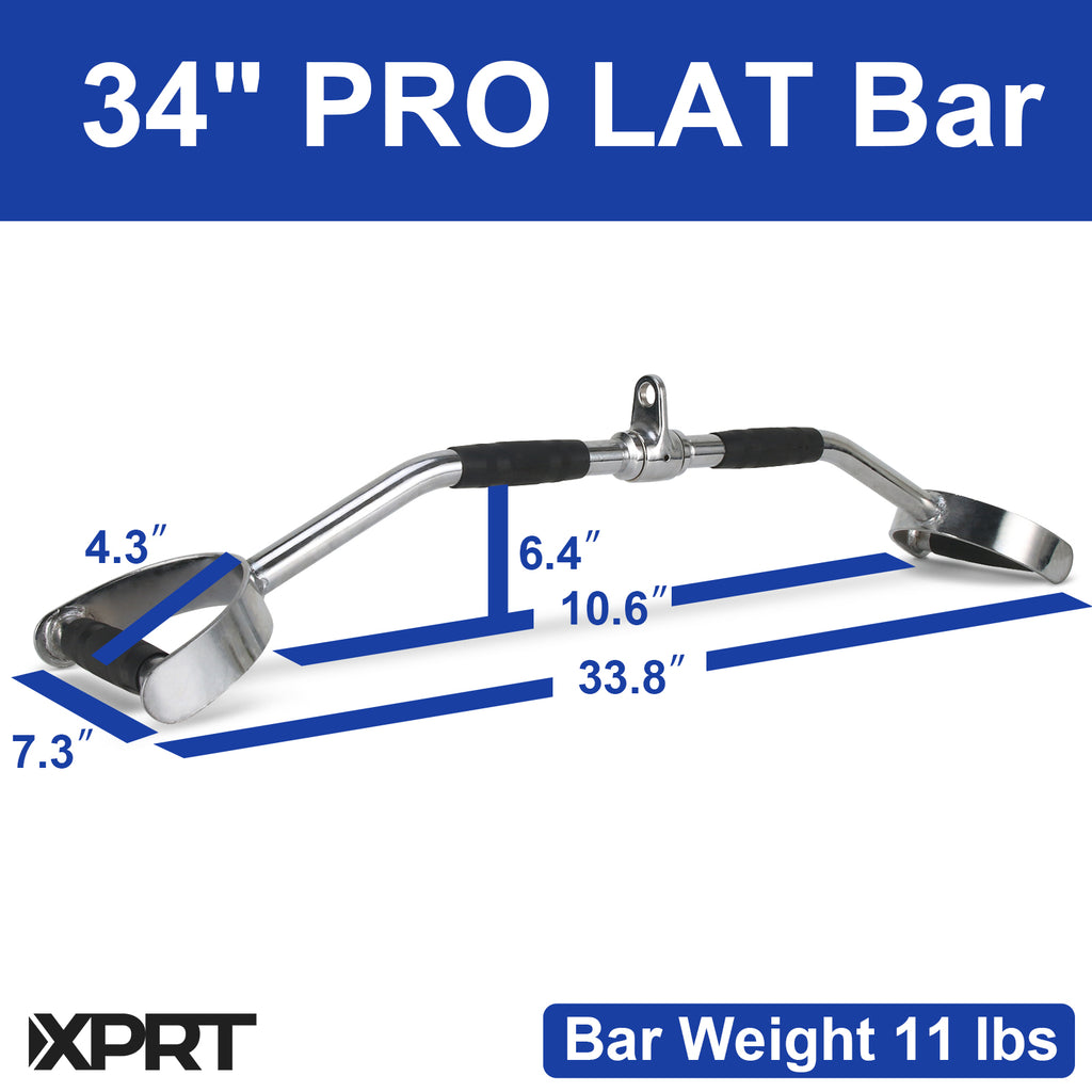XPRT Fitness 34’’ PRO LAT Neutral Grip Pulldown Attachment Overhand Grip Bar With Textured Rubber Handles For Back Muscle Strength - XPRT Fitness