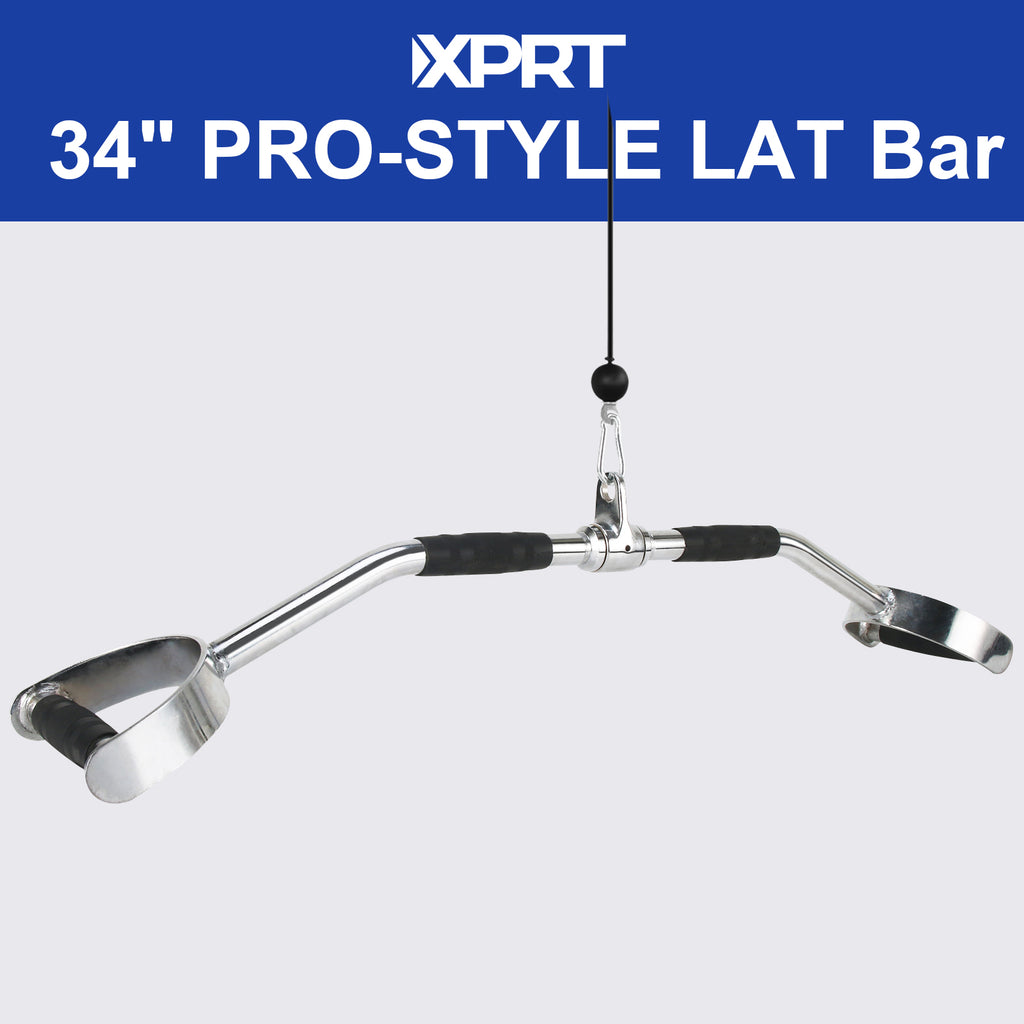 XPRT Fitness 34’’ PRO LAT Neutral Grip Pulldown Attachment Overhand Grip Bar With Textured Rubber Handles For Back Muscle Strength - XPRT Fitness