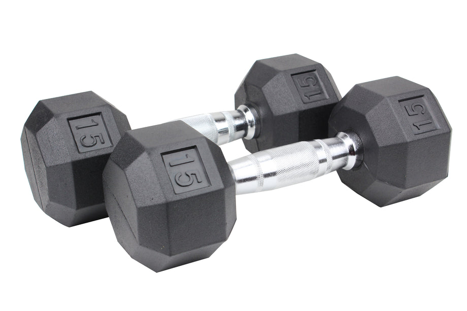 Hex rubber dumbbell discount set with rack