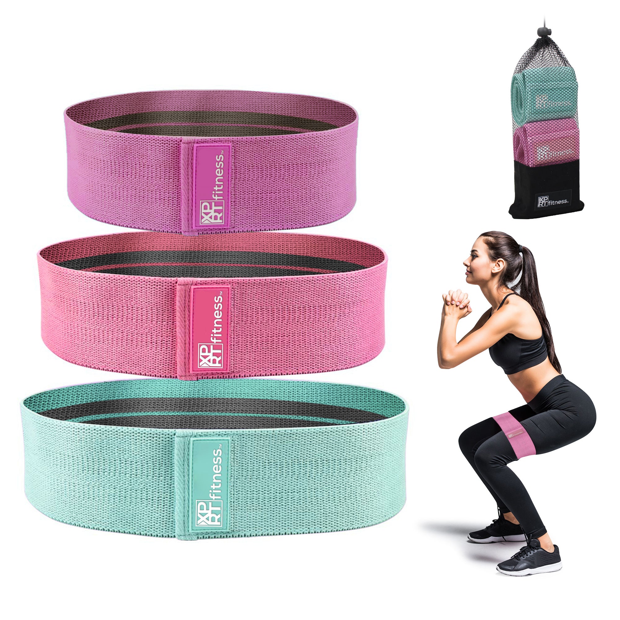 XPRT Fitness Resistance Bands Set of 3 For Booty Butt Hip Anti Slip Ba