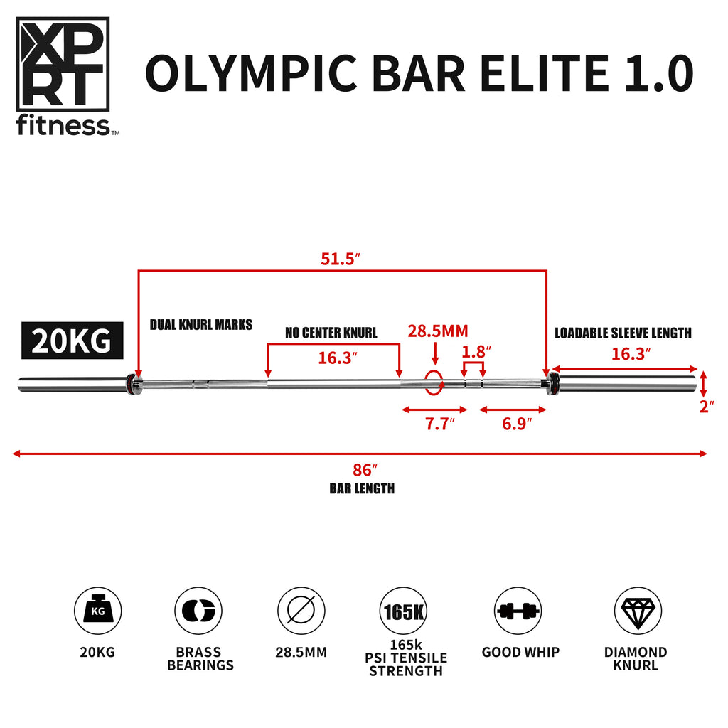 XPRT Fitness Olympic 86'' Barbell Multipurpose Bar, 1000lb. Capacity - XPRT Fitness