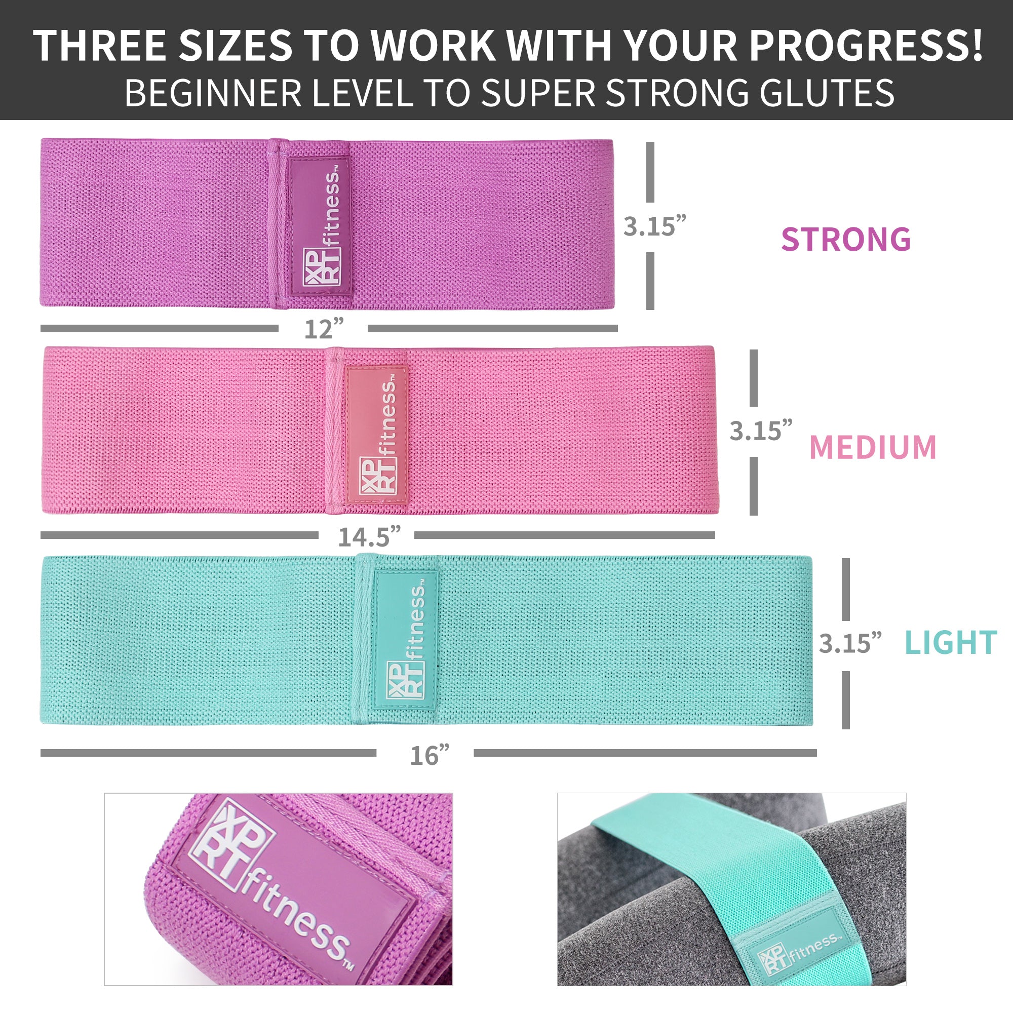 XPRT Fitness Resistance Bands Set of 3 For Booty Butt Hip Anti Slip Ba