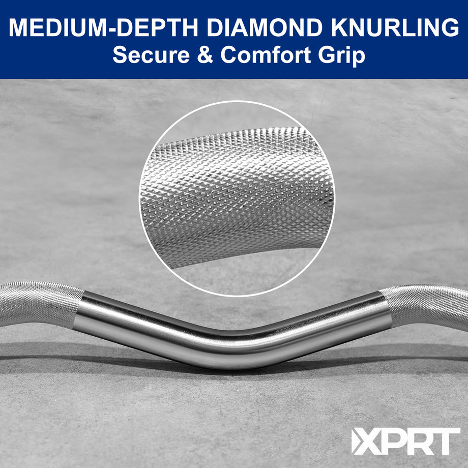 XPRT Fitness 47'' Olympic EZ Curl Barbell | Chrome 2'' Bar w