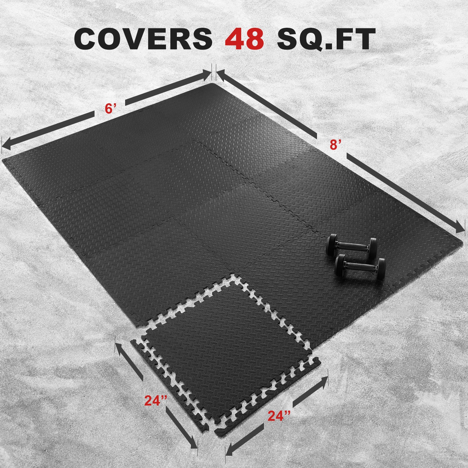 XPRT Fitness 1/2'' Thick Interlocking Foam Floor Mat Exercise Fitness