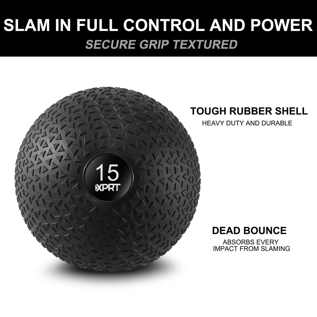 XPRT Fitness Slam Ball For Fitness Exercise Strength Conditioning CrossFit Cardio, Easy-Grip Textured Heavy Duty Rubber Shell No Bounce - XPRT Fitness