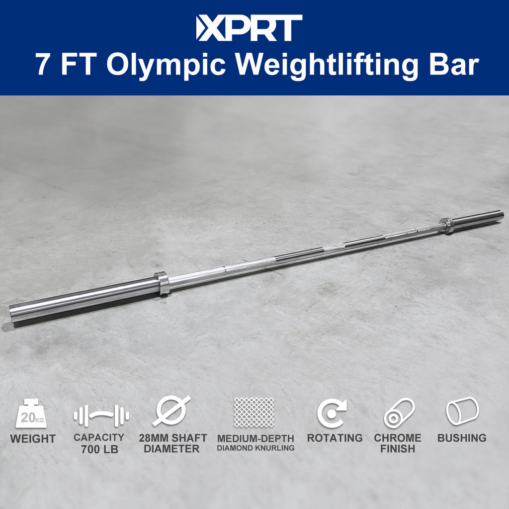 XPRT Fitness 7 FT Olympic Weightlifting Barbell With Collars, 700 lb Rating - XPRT Fitness