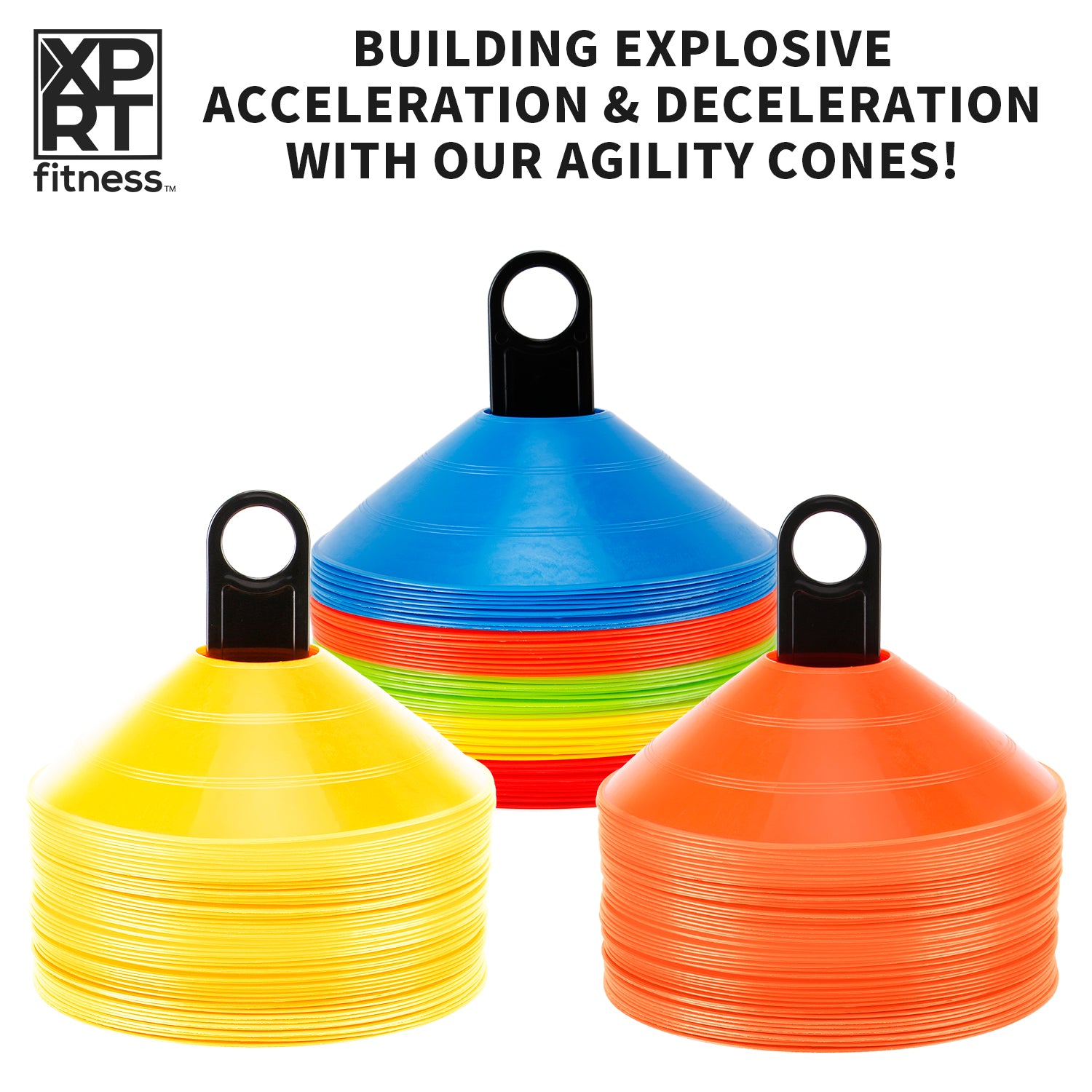 Pro Disc Cones (Set of 50) - Agility Soccer Cones with Carry Bag and H