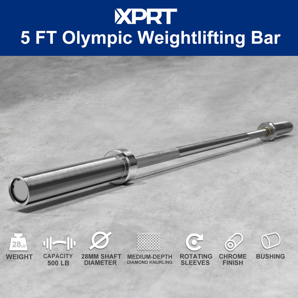 XPRT Fitness 5 FT Olympic Weightlifting Barbell With Spring Collars - XPRT Fitness