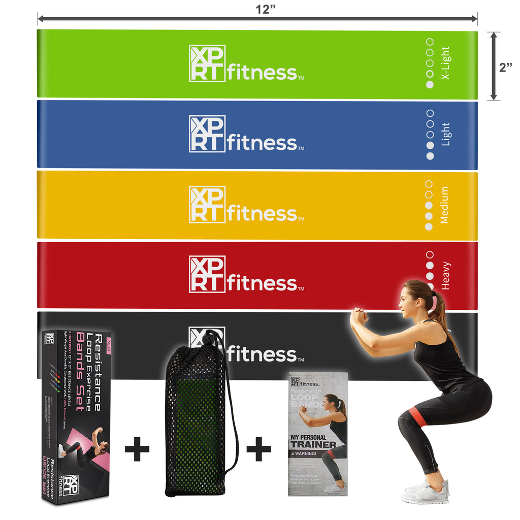 XPRT Fitness Resistance Loop Exercise Bands 5 pieces Set Strength Training Bands - XPRT Fitness