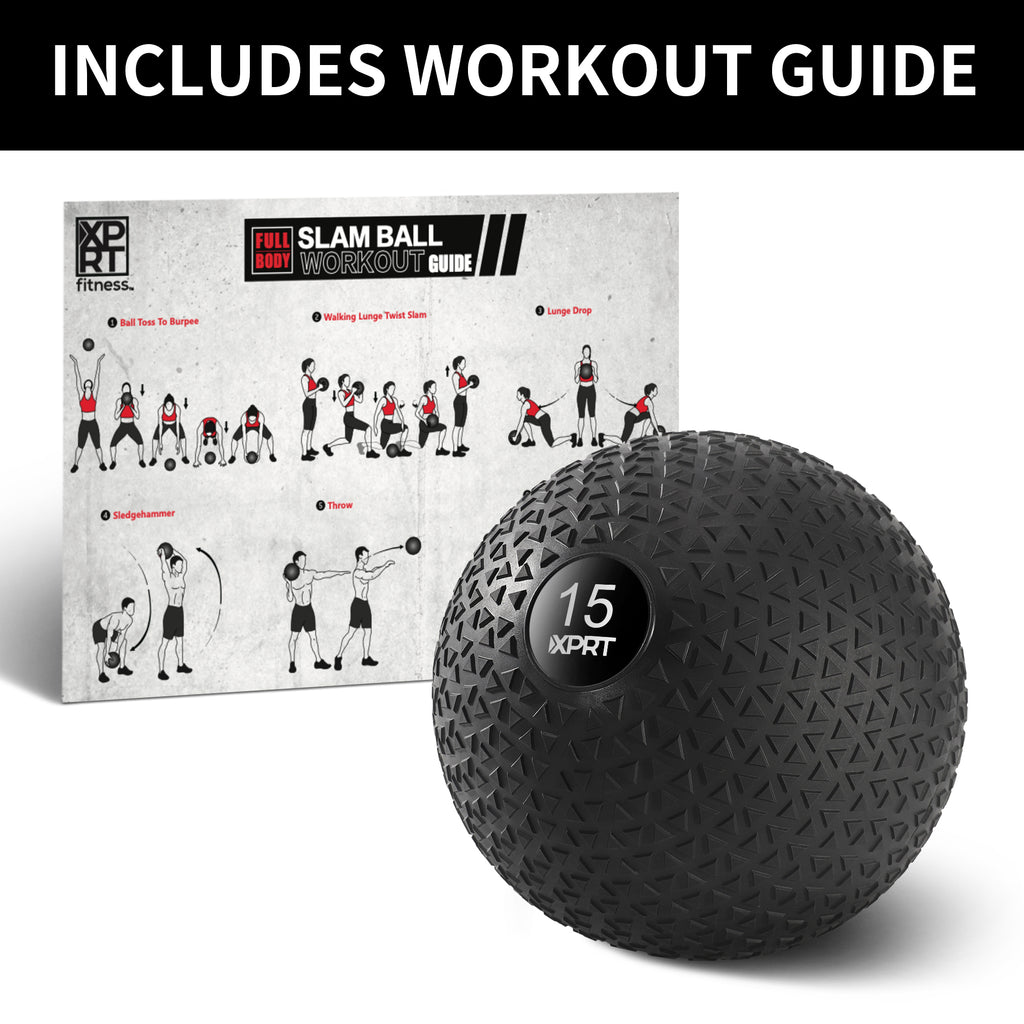 XPRT Fitness Slam Ball For Fitness Exercise Strength Conditioning CrossFit Cardio, Easy-Grip Textured Heavy Duty Rubber Shell No Bounce - XPRT Fitness