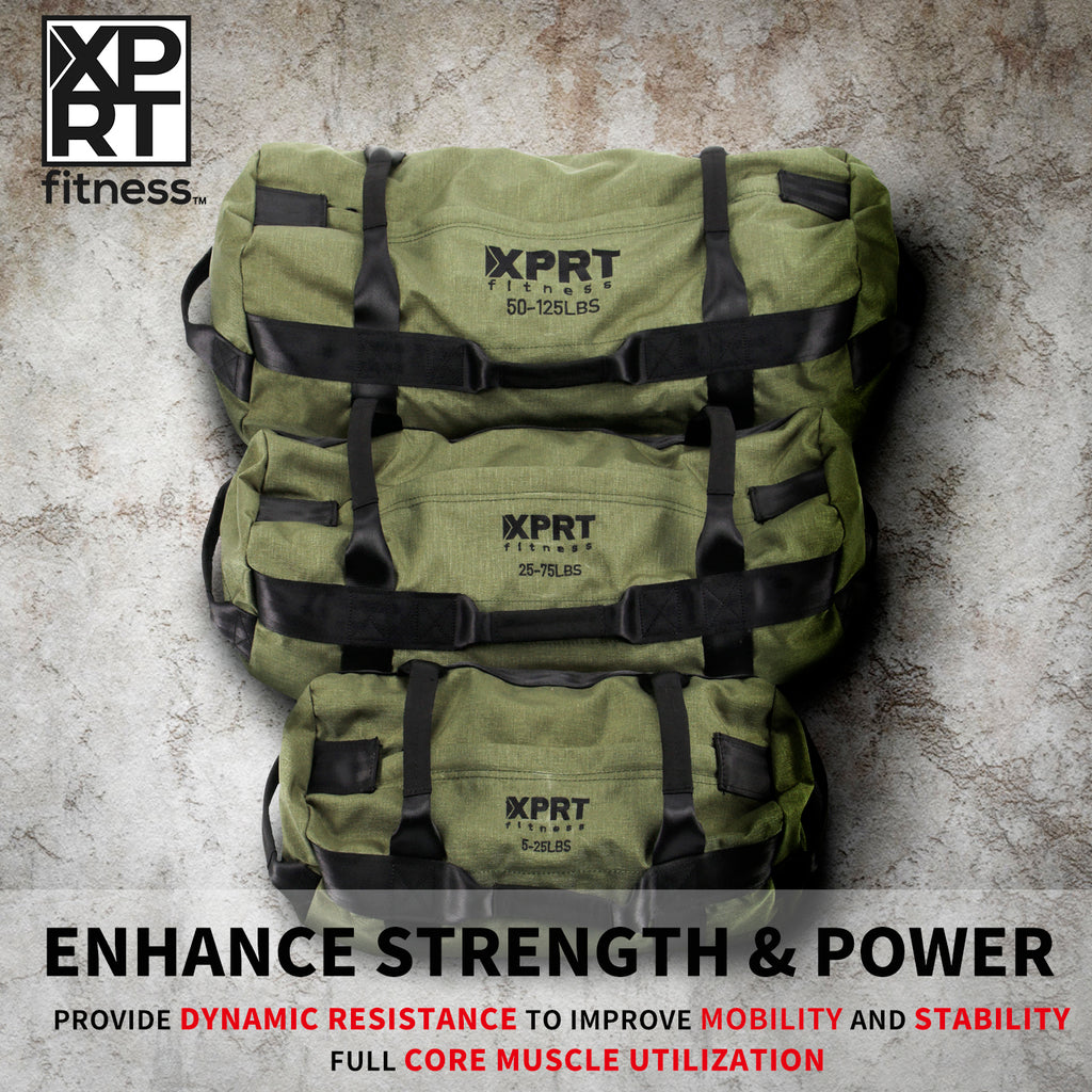 XPRT Fitness Workout Sandbag for Heavy Duty Workout Cross Training 7 Multi-positional Handles, Black - XPRT Fitness