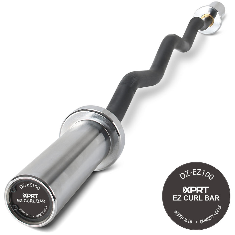XPRT Fitness 48’’ Olympic EZ Curl Bar – Black Oxide Chrome Finish, 2’’ Sleeves, 400LB Capacity