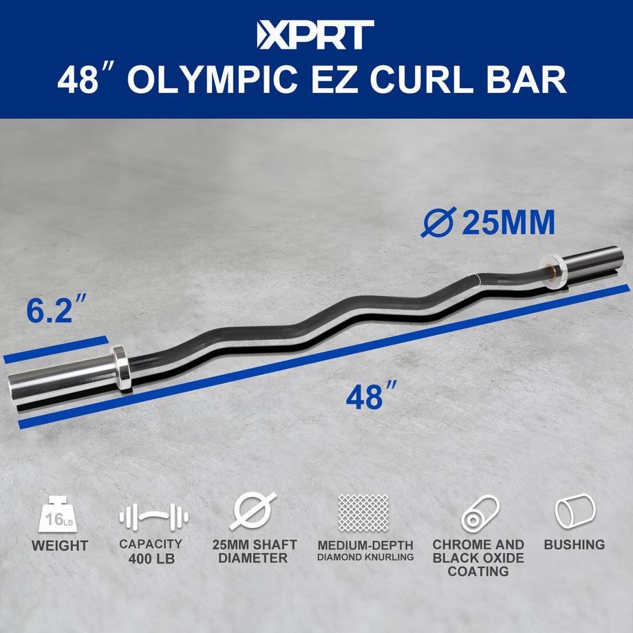 48'' Olympic EZ Curl Bar with Black Oxide & Chrome | XPRT Fitness