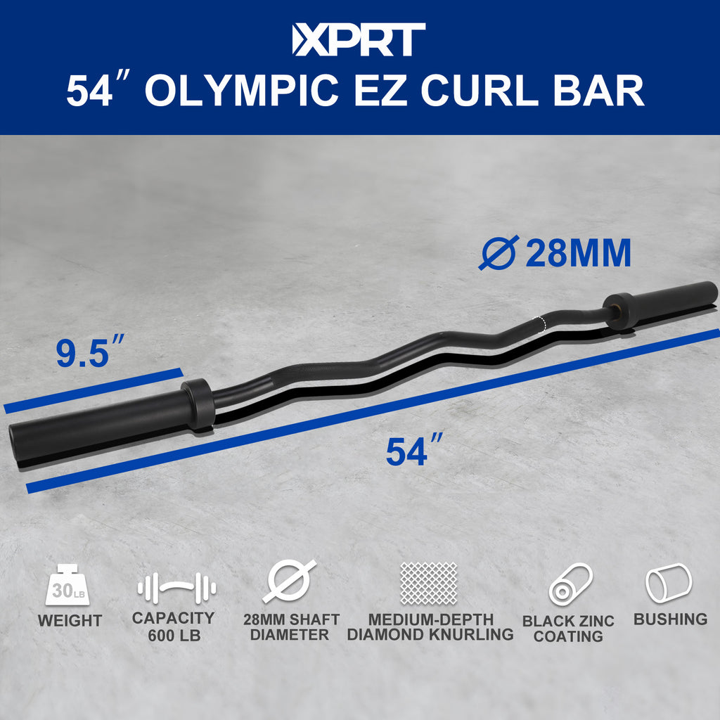 XPRT Fitness 54" Olympic EZ Curl Bar Black - XPRT Fitness