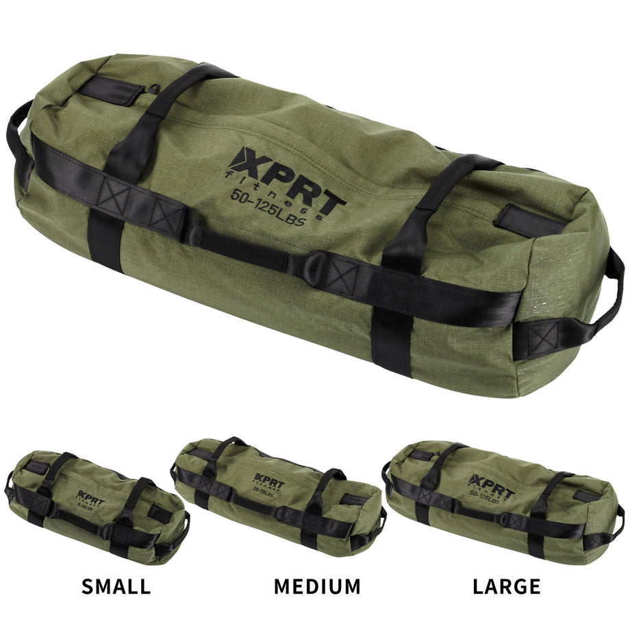 XPRT Fitness Workout Sandbag for Heavy Duty Workout Cross Training 7 Multi positional Handles Army Green