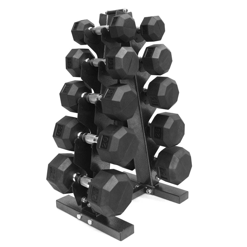 XPRT Fitness 150lbs. Rubber Hex Dumbbell Set with Storage Rack - XPRT Fitness