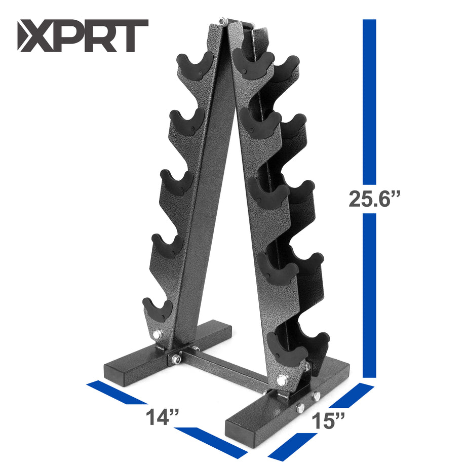 XPRT Fitness 150lbs. Rubber Hex Dumbbell Set with Storage Rack