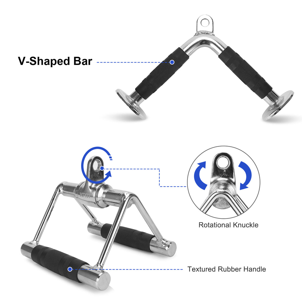 XPRT Fitness Cable Attachment Set of 4 V Handle with Rotation, Rotating Bar, Tricep Rope, V-Shaped Bar - XPRT Fitness