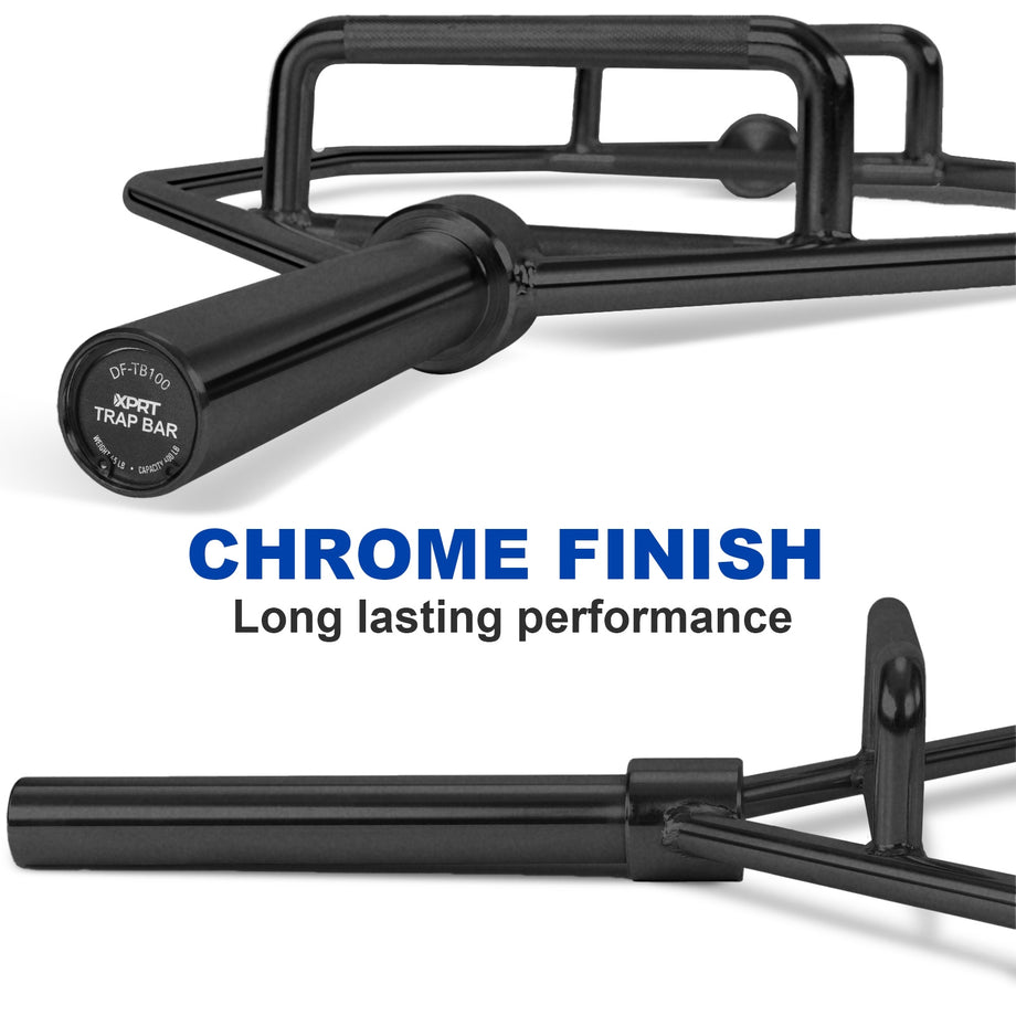 XPRT Fitness 56” Olympic Hex Trap Bar – Chrome, Dual Handles
