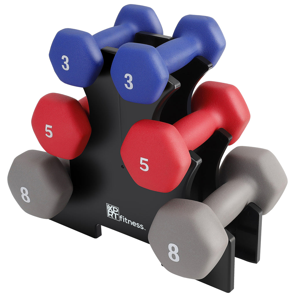 XPRT Fitness 32 lbs Neoprene Dumbbells Set with Storage Stand- 3,5,8 lbs - XPRT Fitness