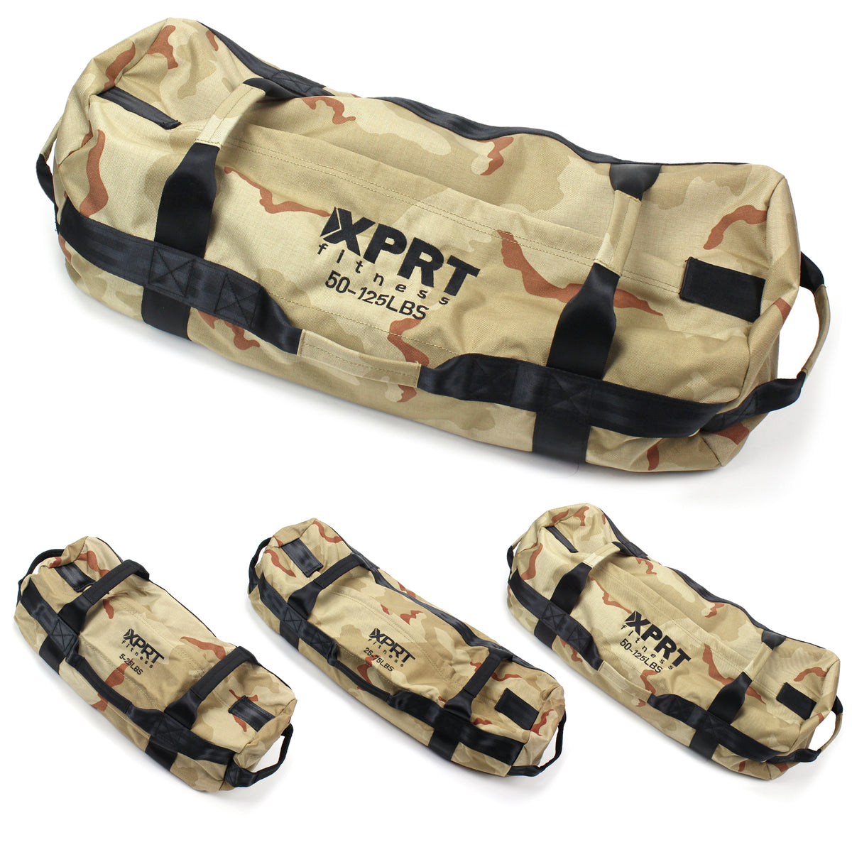 XPRT Fitness Workout Sandbag for Heavy Duty Workout Cross Training 7 Multi-positional Handles, Camo - XPRT Fitness