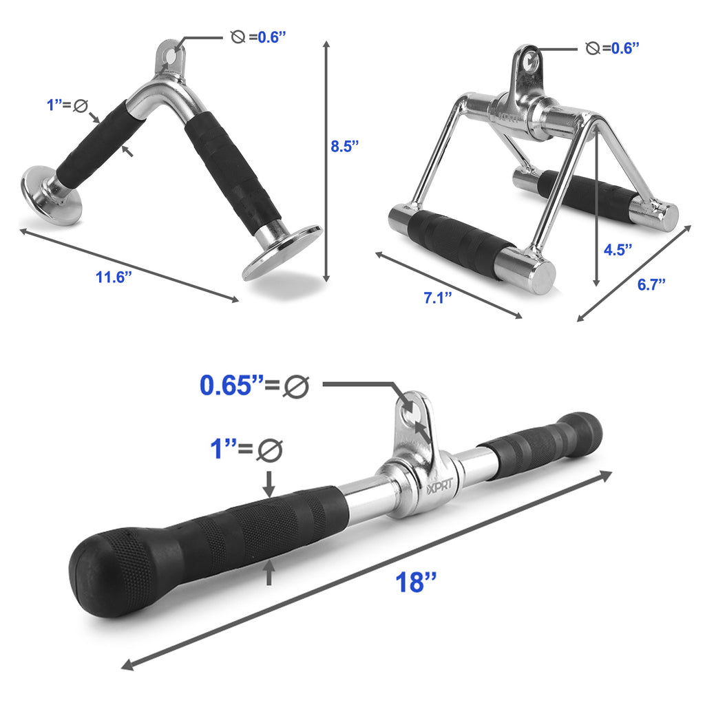 XPRT Fitness Cable Attachment Pull Down Attachment Set -V Handle , V-Shaped Bar, Rotating Bar - XPRT Fitness