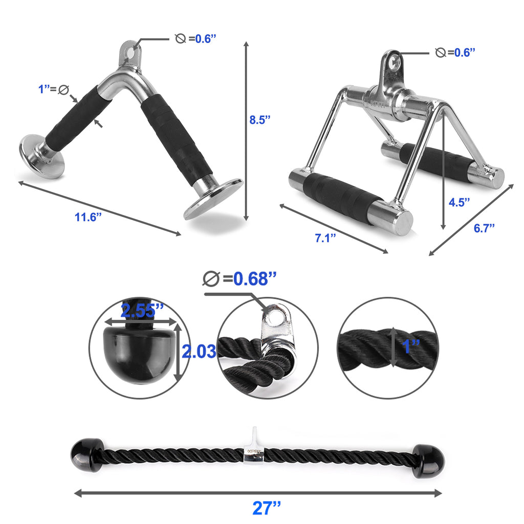 XPRT Fitness Cable Attachment Pull Down Attachment Set - V Handle, V-Shaped Bar, Tricep Rope - XPRT Fitness