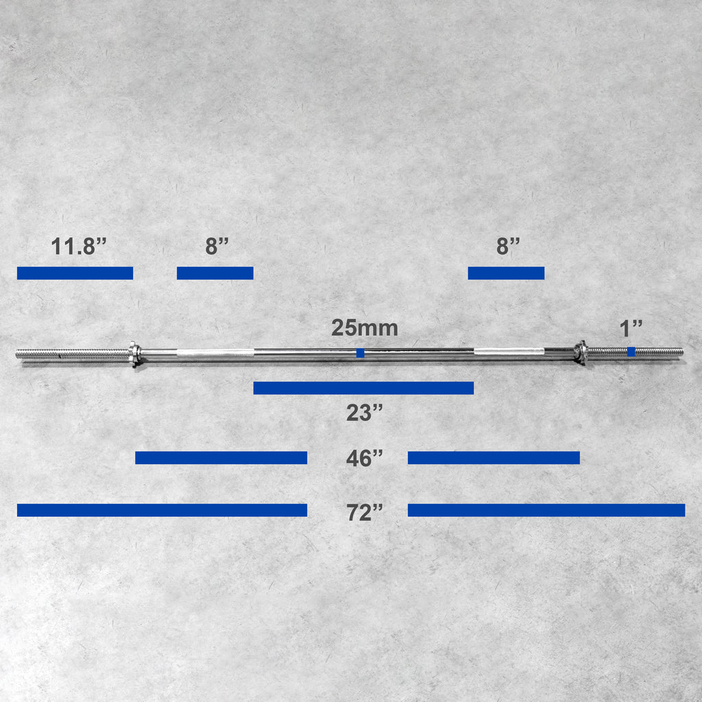 XPRT Fitness Standard 1 Inch Chrome Barbell -Threaded - XPRT Fitness