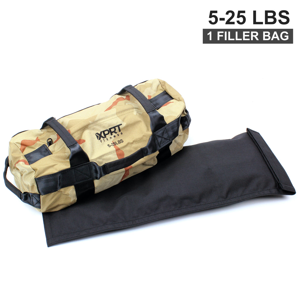 XPRT Fitness Workout Sandbag for Heavy Duty Workout Cross Training 7 Multi-positional Handles, Camo - XPRT Fitness