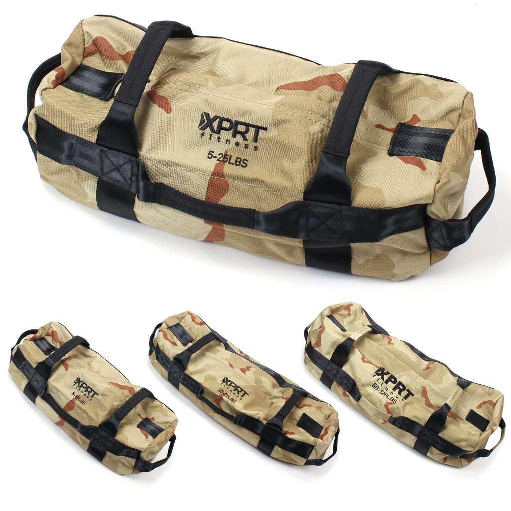 XPRT Fitness Workout Sandbag for Heavy Duty Workout Cross Training 7 Multi-positional Handles, Camo - XPRT Fitness